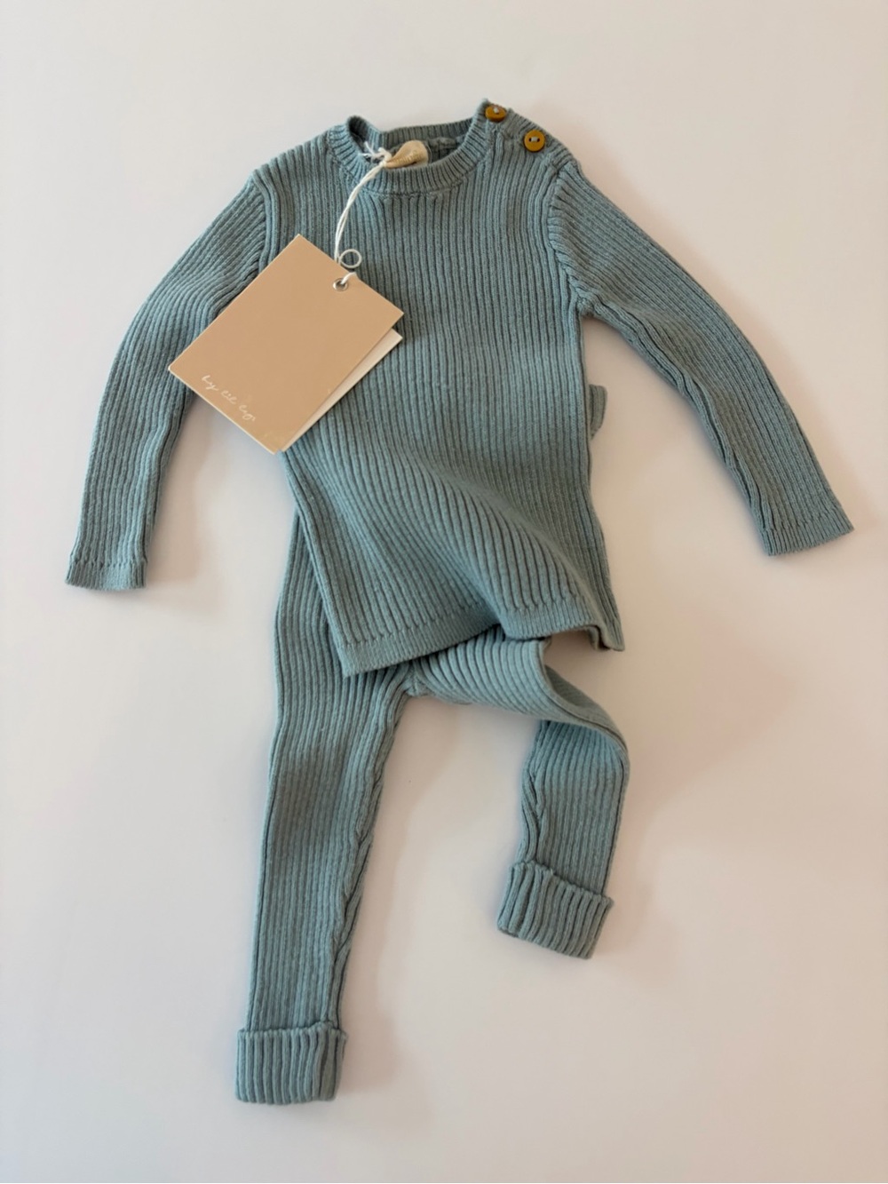 Analogie by Lil Legs dusty green ribbed 2 piece set